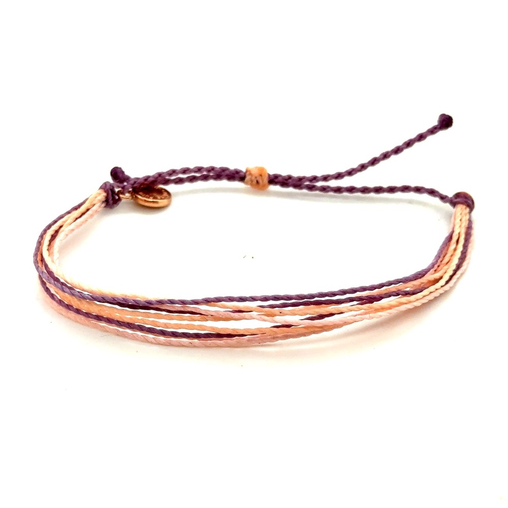 Pura Vida Multi Strand Cord Bracelet Purple Peach Boho Adjustable Rose Gold Tone